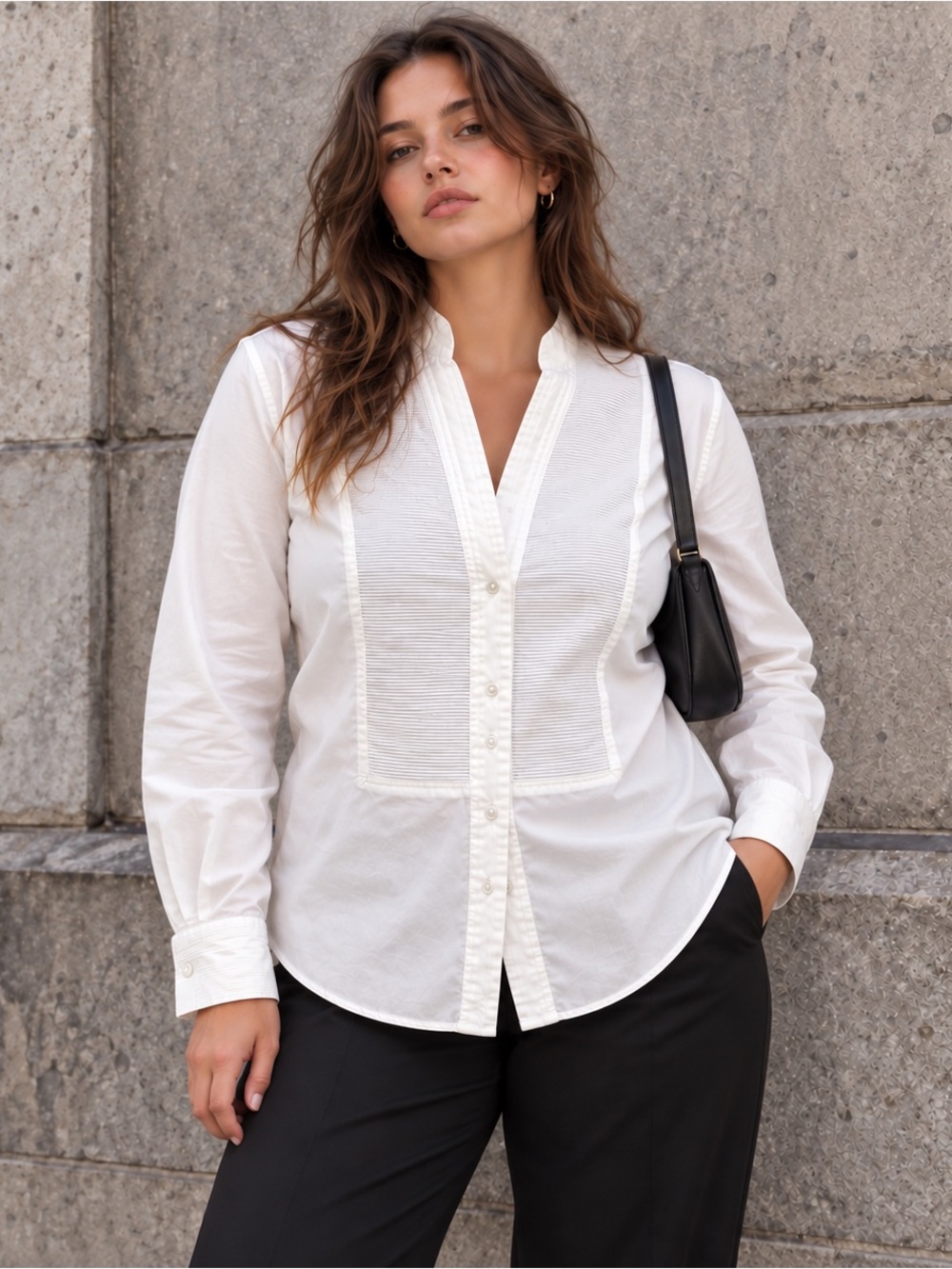 Talbots NWT White Cotton Pintuck Button Down Shirt Size 14 Made in Portugal